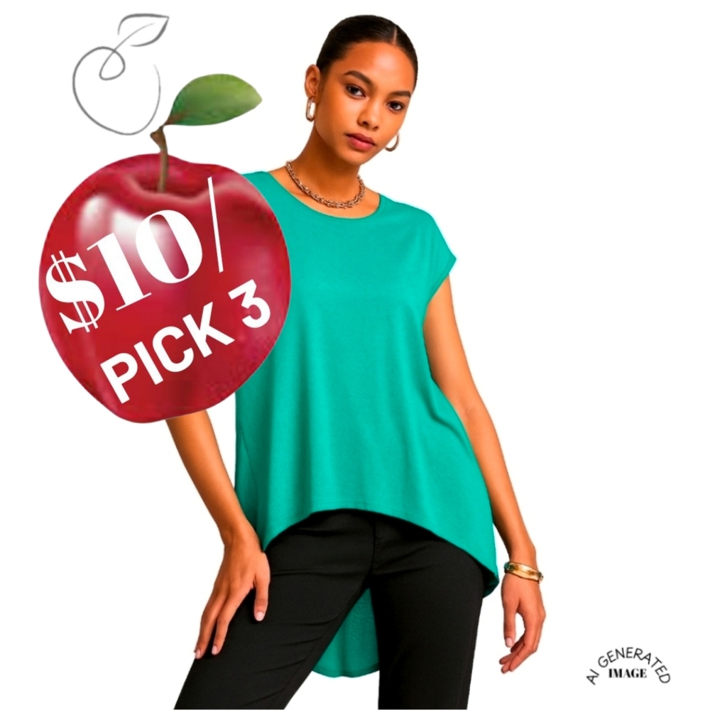 PLUS BY HS HI-LO TUNIC TEAL SZ 2X